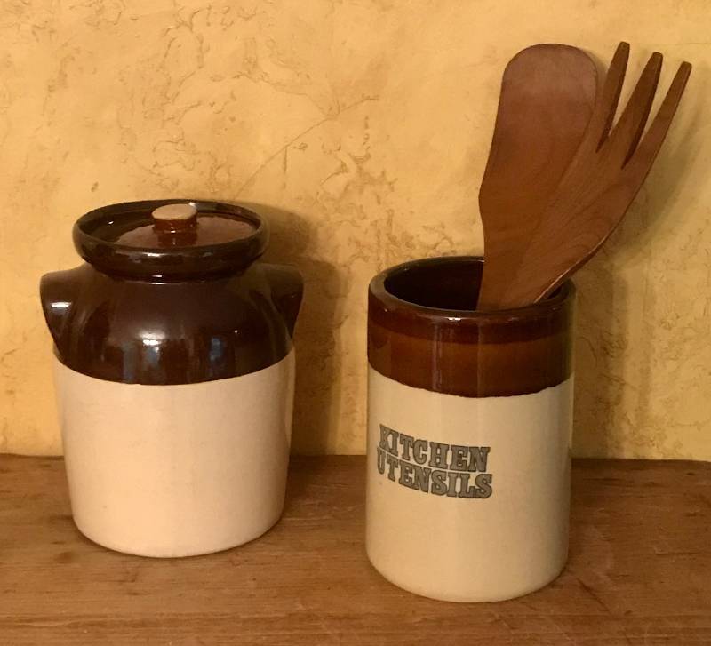 lot 53 image: Stoneware Kitchen Utensils and cannister