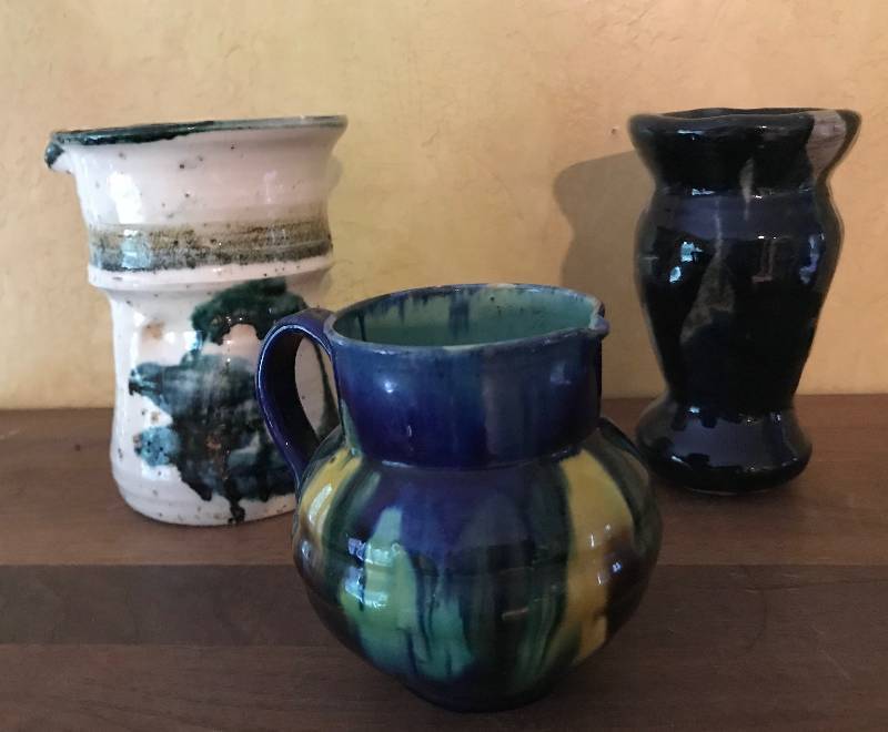 lot 54 image: Multi colored painted stoneware vases