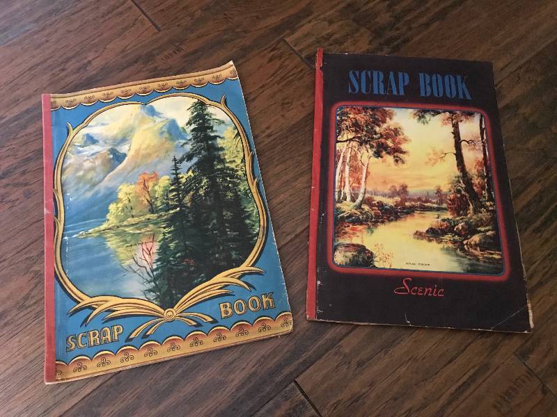 lot 69 image: Two Vintage Handmade Scrapbooks containing lots of treasures and surprises, vintage ads, magazine photos, ephemera