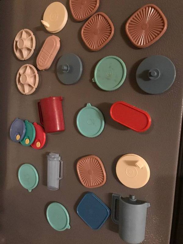 Vintage Tupperware Magnets--these are so cute and me of grandma's snacks and Tupperware Very Overland Park Estate & Home Decor Sale | Equip-Bid
