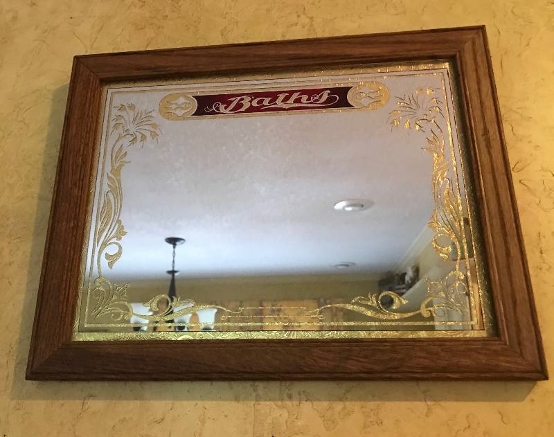 lot 167 image: Antique Bath Mirror with wood frame