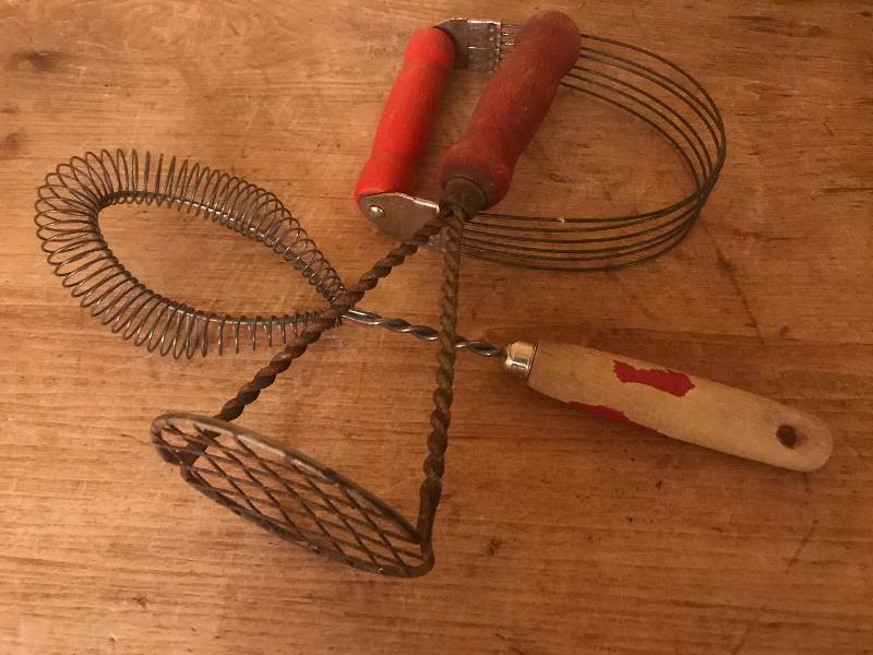 lot 82 image: Vintage Red Kitchen utensils