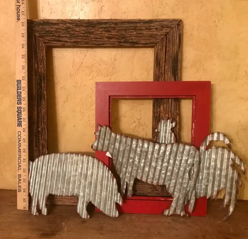 lot 118 image: Wood frames and metal cut outs of farm animals