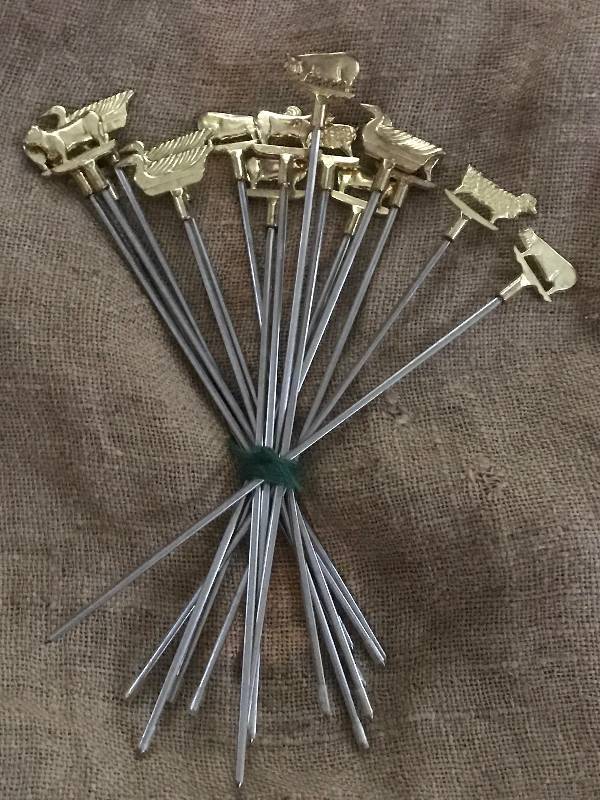 lot 132 image: Brass Farmyard animals--may be skewers or ice tea stirrersspoons