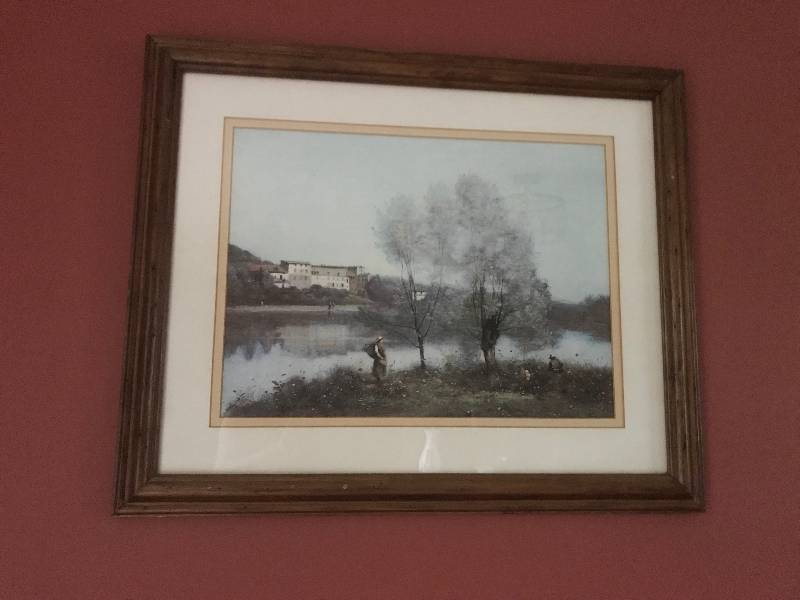 lot 147 image: Framed Wall Art--Girl Walking by Lake