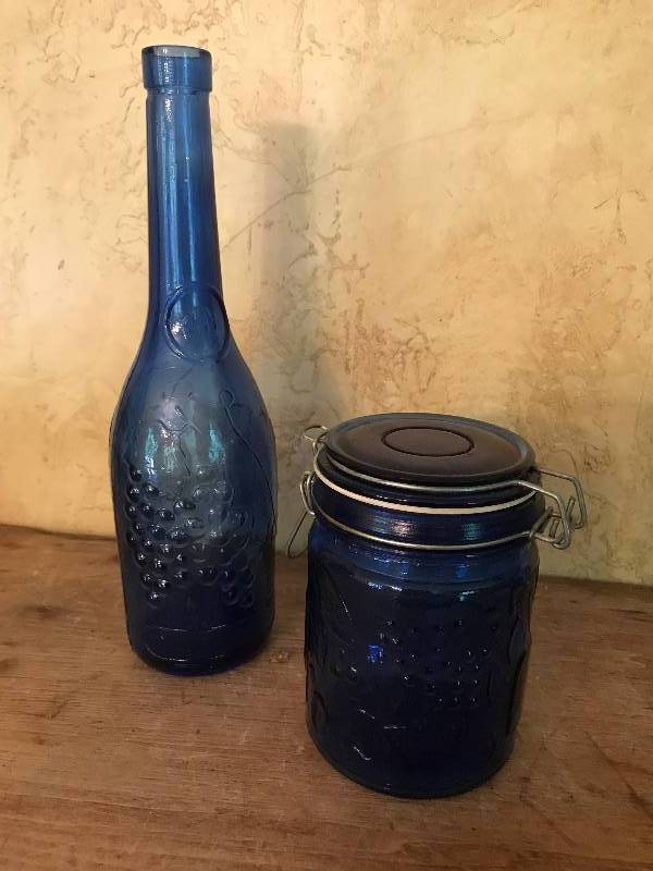 lot 190 image: Blue Bottle and Jar embossed with fruit