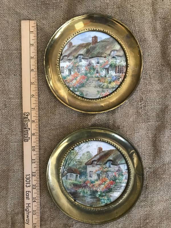 lot 1108 image: Country Villa Scenes on Brass Plates