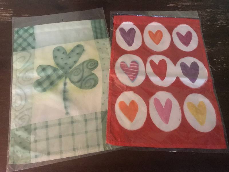 lot 1082 image: Set of 2 Holiday Flags--Hearts and St. Patricks Day