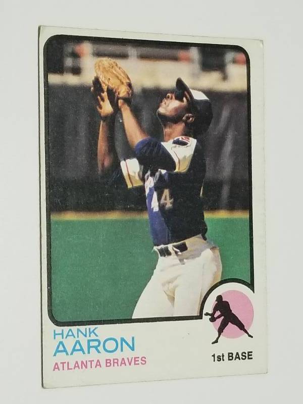 lot 1123 image: 1973 Topps Hank Aaron #100 Vintage Atlanta Braves HOF