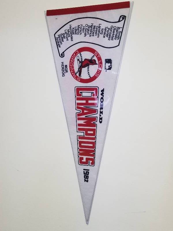 lot 1159 image: 1982 St. Louis Cardinals World Series Champions Full Size Felt Pennant w Display Case