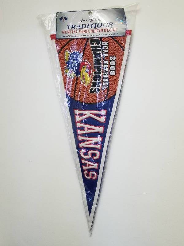 lot 1161 image: 2008 Kansas Jayhawks KU NCAA National Champions Full Size Leather & Wool Pennant