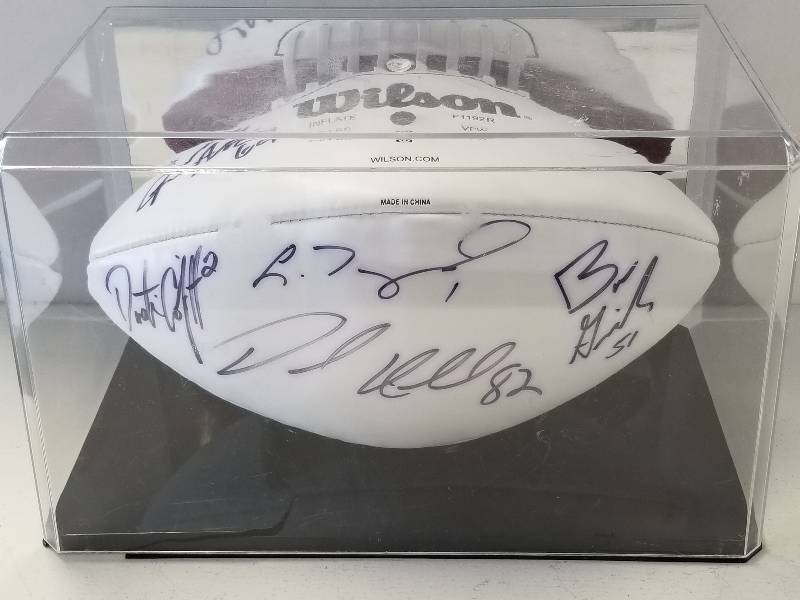 lot 1167 image: Dante Hall Autographed Wilson Official NFL Full Size Football w Jared Allen Colquitt & COA