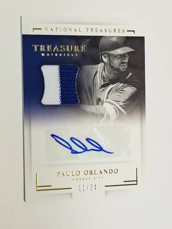 lot 1184 image: 2016 National Treasures Paulo Orlando Autographed Patch Rookie Limited Kansas City Royals