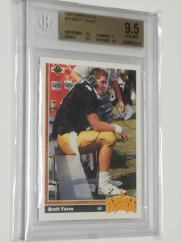 lot 1190 image: 1991 Upper Deck Brett Favre Rookie Card Graded Beckett BGS 9.5 Gem Mint