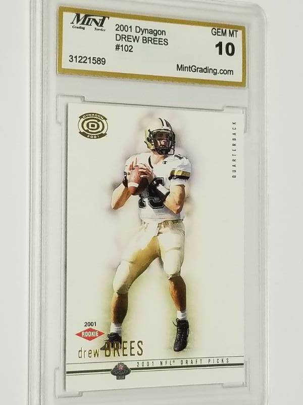 lot 1191 image: 2001 Pacific Drew Brees Rookie Card Graded MGS Mint New Orleans Saints