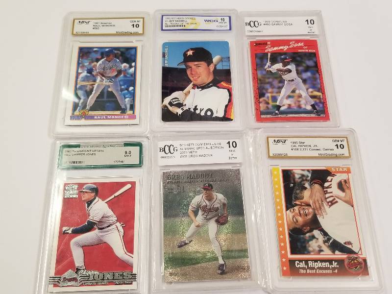 lot 1197 image: Graded Baseball Card Lot of 6 w Chipper Maddux Bagwell Sosa Ripken
