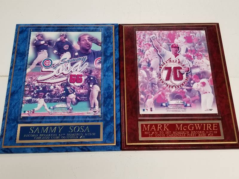 lot 1210 image: Mark McGwire & Sammy Sosa 15 x 13 Plaque Lot Limited w Photo
