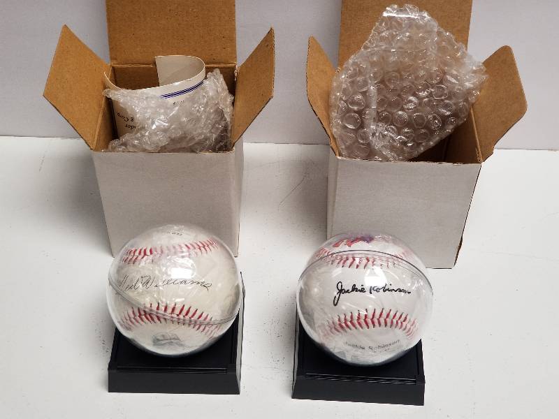 lot 1211 image: Ted Williams & Jackie Robinson Commemorative Baseball Lot Replica Sweet Spot Signatures New