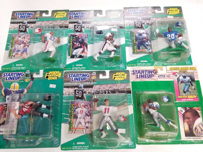 lot 1212 image: Starting Lineup NFL Football Lot of 6 w Barry Sanders Terrell Davis & Eddie George New