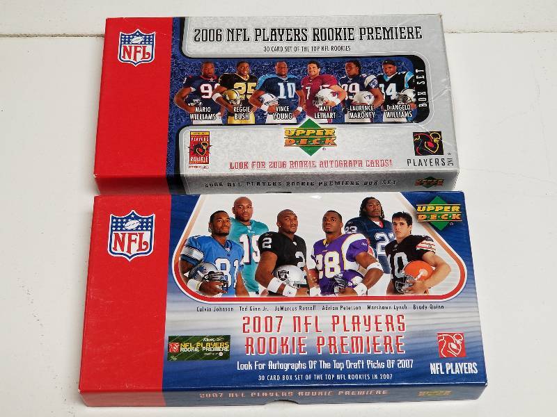 lot 1222 image: 2006 & 2207 Upper Deck NFL Football Rookie Premiere Complete Sets w Adrian Peterson