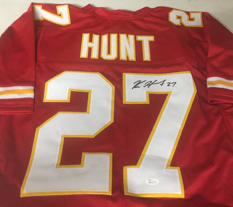 lot 1005 image: Signed Kareem Hunt Kansas City Chiefs #27 Custom Jersey with James Spence Authentication WITNESSED 100% Real