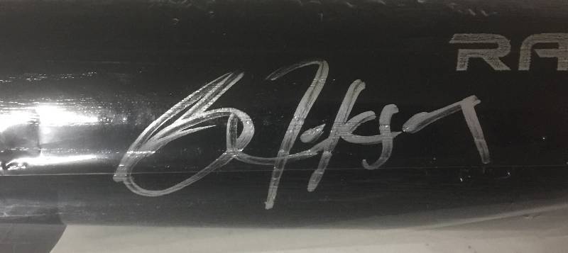 lot 1008 image: Signed Bo Jackson Black Rawlings Full Sized Baseball Bat Silver Ink & James Spence Authentication WITNESSED 100% Real
