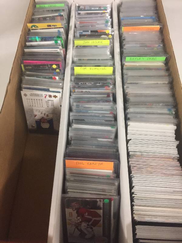 lot 1096 image: 3 Row Hockey Card Box Loaded with Star Player Cards Eric Lindros, Paul Kariya, Brett Hull, and More