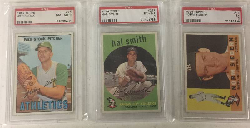 lot 1092 image: 1959, 1960, 1967 Topps  Professionally Graded Kansas City Athletics Baseball Cards All Graded PSA 5, 6, and 8