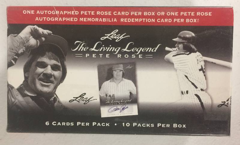 lot 1032 image: Factory Sealed Leaf Pete Rose Blaster Box with Guaranteed Pete Rose Autographed Baseball Card Inside