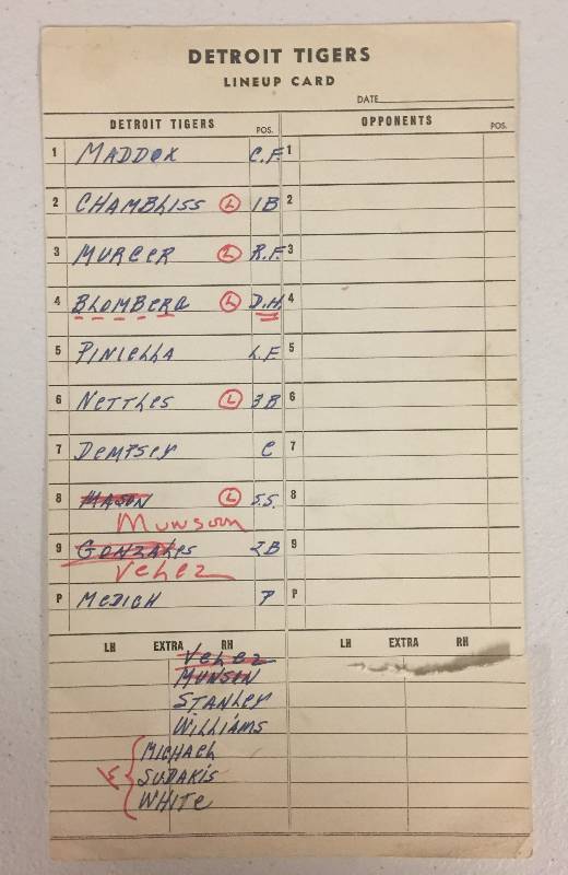 lot 1037 image: Original New York Yankees Lineup Card from Late 1970s