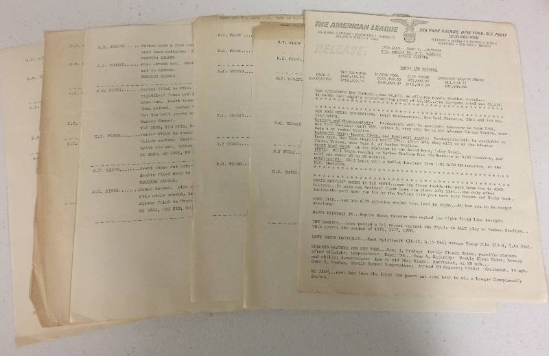 lot 1039 image: 1985 American League Championship Media Information Pages - Handed Out to Press Corp at Royals Stadium - Extremely Rare