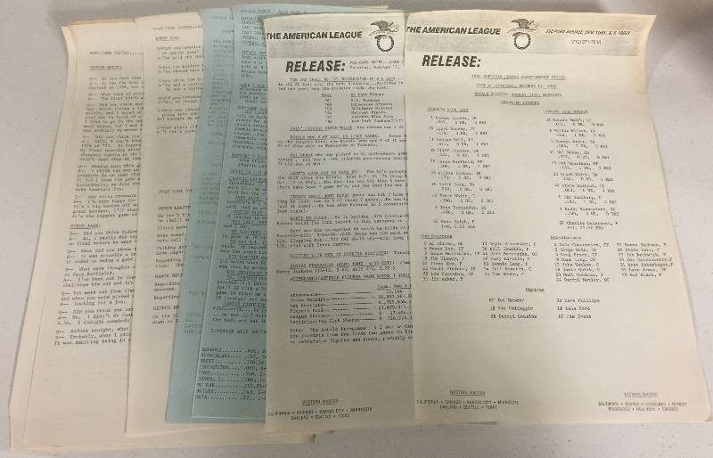 lot 1040 image: 1985 American League Championship Game 4 Media Information Pages - Handed Out to Press Corp at Royals Stadium - Extremely Rare