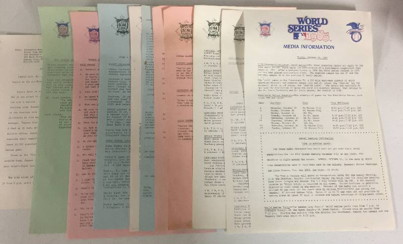 lot 1042 image: 1985 World Series Media Information Pages - Handed Out to Press Corp at Royals Stadium - Extremely Rare