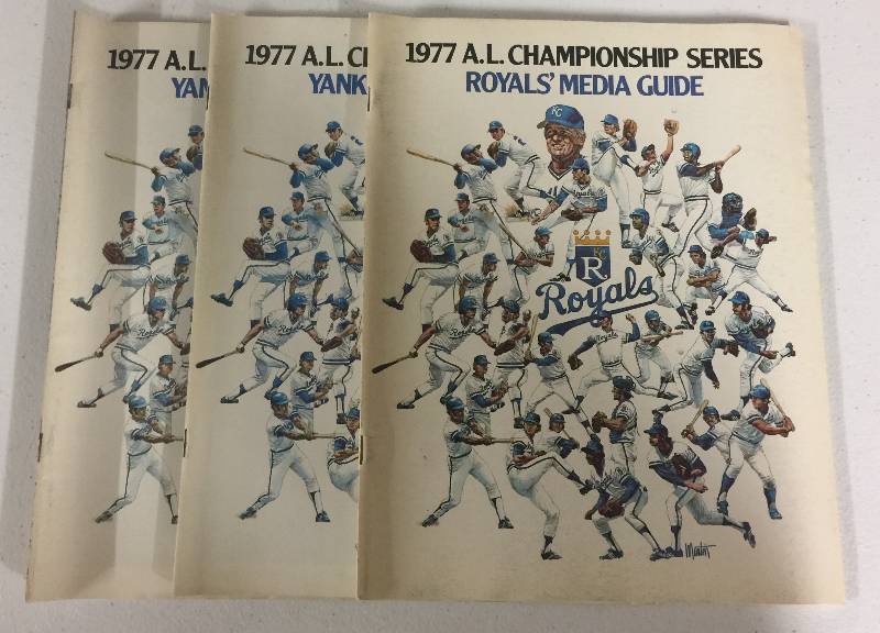lot 1052 image: Three 1977 American League Champinship Series Media Guides Kansas City Royals vs New York Yankees