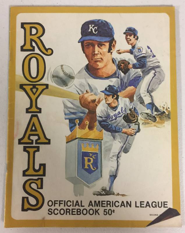 lot 1055 image: 1975 Kansas City Royals Official American League Scorebook - Signed by Vada Pinson & Steve Mingori