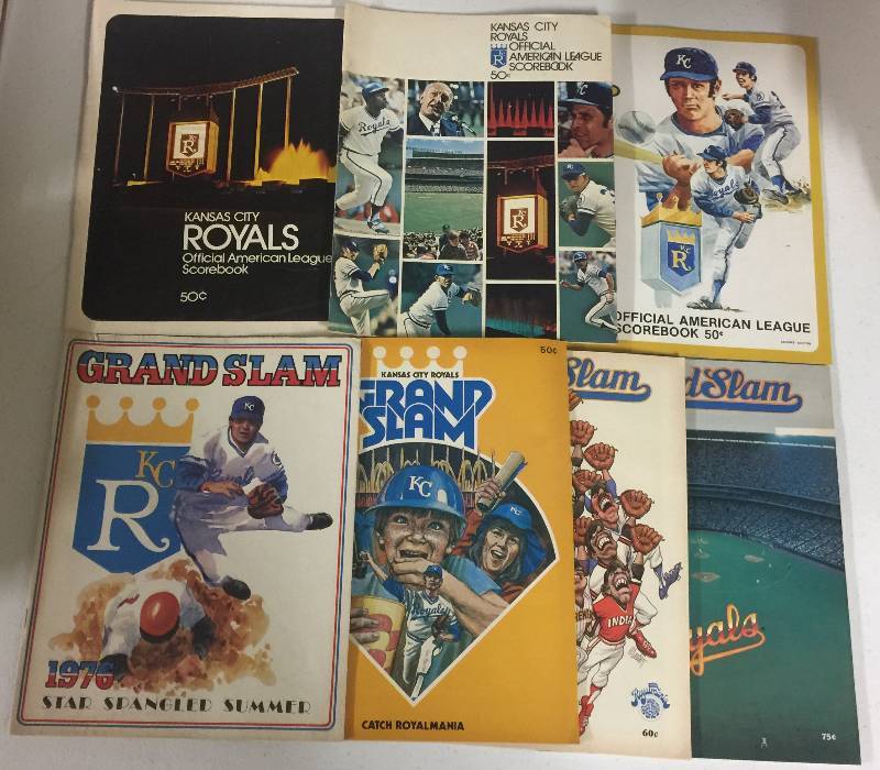 lot 1056 image: Seven 1970s Kansas City Royals Official Scorebooks 1973, 74, 75, 76, 78, 79, and 80 Mint Condition