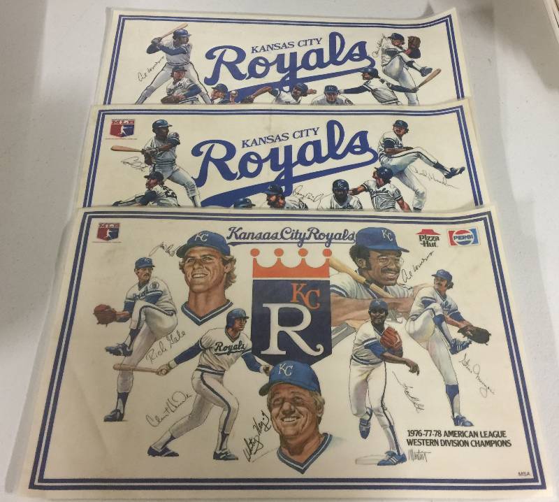 lot 1058 image: Three Kansas City Royals Pizza Hut Place Mats Giveaways from the Late 1970s