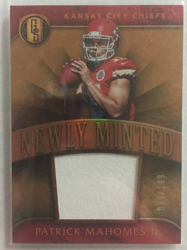 lot 1254 image: 2017 Panini Gold Standard Patrick Mahomes II Player Worn Jersey Swatch Football Card Kansas City Chiefs Rookie Card