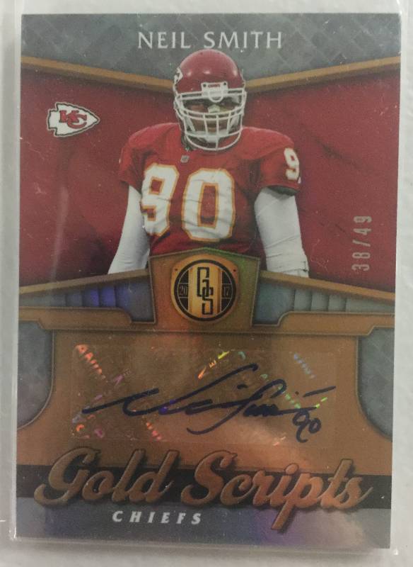 lot 1255 image: 2017 Panini Gold Standard Neil Smith Kansas City Chiefs Signed Football Card 100% Authentic #3849