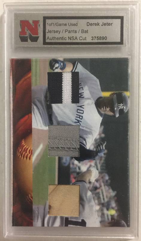 lot 1262 image: Derek Jeter Jersey Patch Bat #11 Piece Encased Baseball Card - Custom Card Not Actually Worn By Jeter