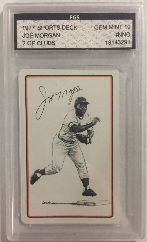 lot 1264 image: 1977 Sports Deck Joe Morgan 2 of Clubs Graded Gem Mint 10 by Off-brand Grading Company