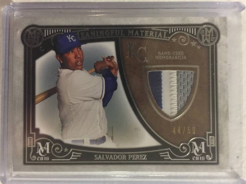 lot 1269 image: Topps Museum Salvador Perez Kansas City Royals Game Used Jersey Patch Relic Baseball Card #4450