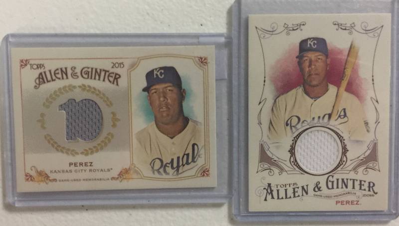 lot 1274 image: Two Salvador Perez Kansas City Royals Game Used Jersey Pieces - Both Authenticated by Topps Allen & Ginter