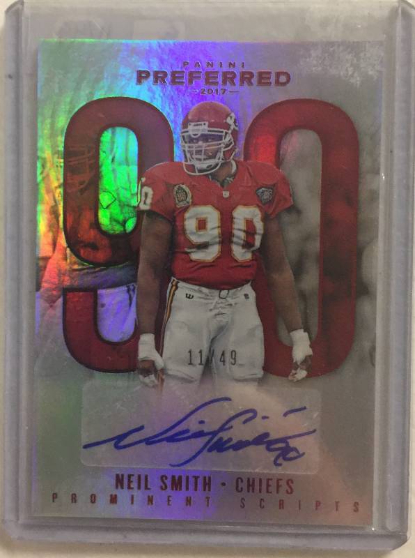 lot 1280 image: 2017 Panini Preferred Neil Smith Kansas City Chiefs Signed Football Card #1149 Only 49 Made