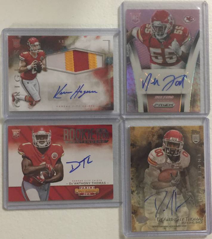 lot 1284 image: Four Kansas City Chiefs Rookie Autographed Football Cards 100% Authentic  Less Than $3 a Card