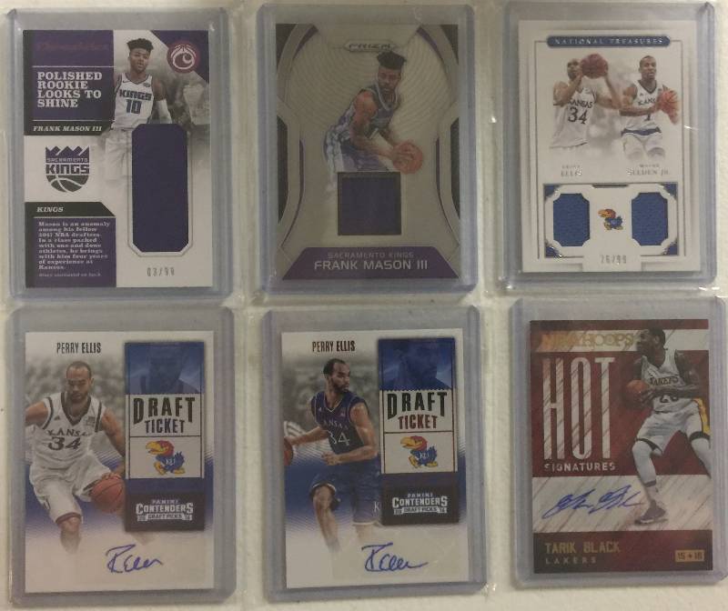 lot 1293 image: Six Kansas Jayhawks Player Worn Jersey Pieces and Autographs  All Former Kansas Jayhawks and All 100% Authentic From Packs - Less Than $2 a Card