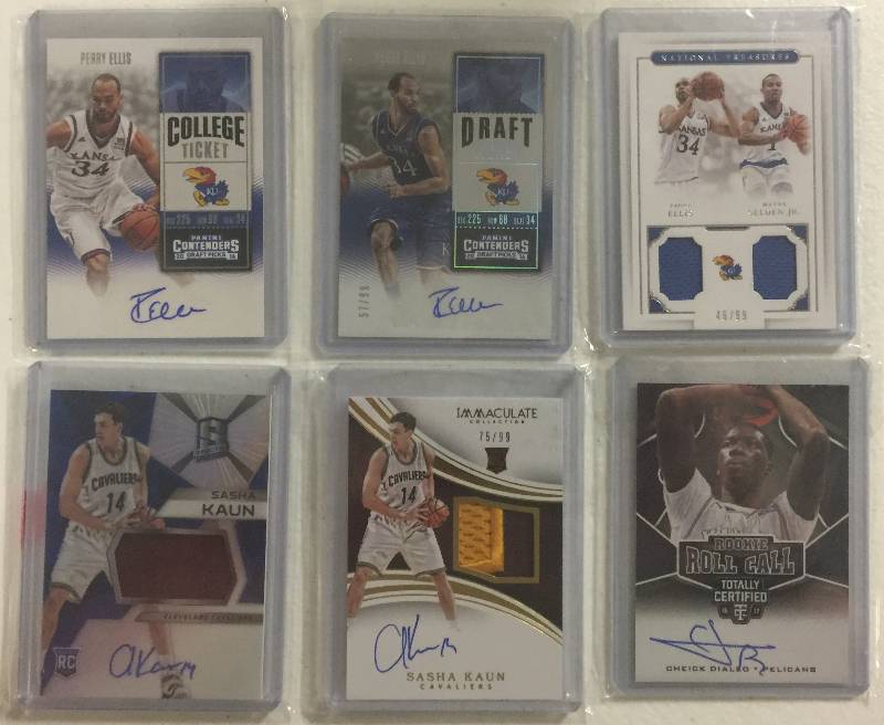 lot 1296 image: Six Kansas Jayhawks Player Worn Jersey Pieces and Autographs  All Former Kansas Jayhawks and All 100% Authentic From Packs - Less Than $2 a Card