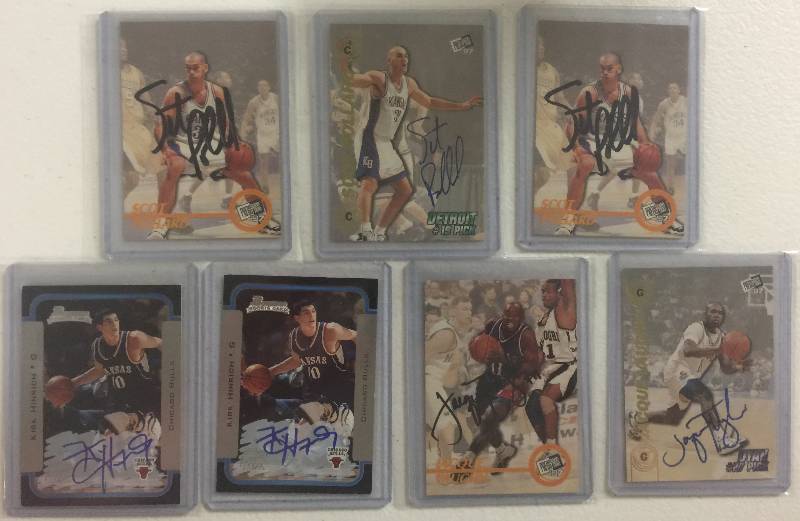 lot 1297 image: Seven Kansas Jayhawks Authentic Signed Basketball Cards Including Jacque Vaughn, Scott Pollard, and Kirk Hinrich