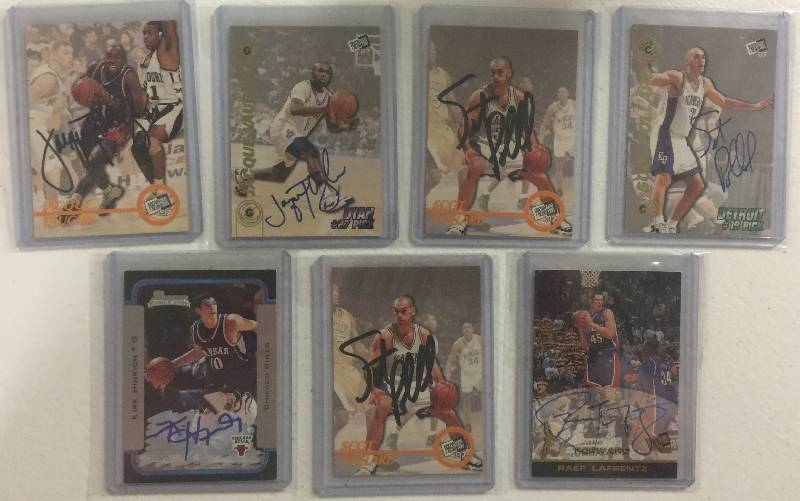lot 1298 image: Seven Kansas Jayhawks Authentic Signed Basketball Cards Including Jacque Vaughn, Scott Pollard, and Kirk Hinrich