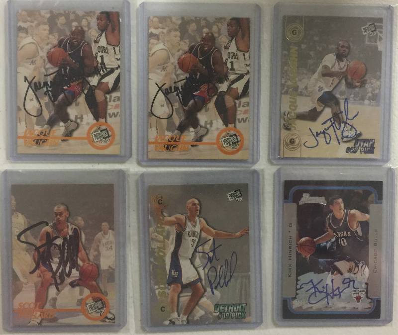 lot 1299 image: Six Kansas Jayhawks Authentic Signed Basketball Cards Including Jacque Vaughn, Scott Pollard, and Kirk Hinrich